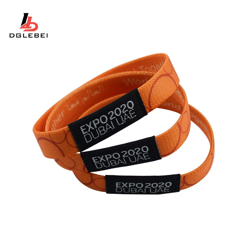 High quality custom logo polyester event bracelet elastic custom fabric wristband for activity