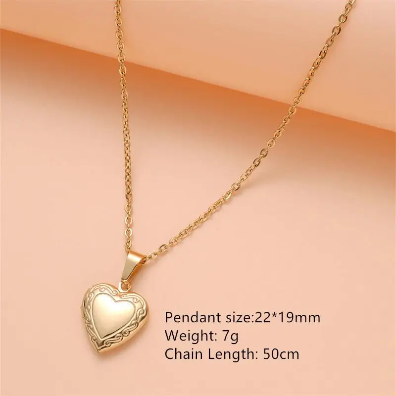 Hot Selling Unisex Open Heart Pattern Vintage Stainless Steel Chains Silver Gold Cross-Border Charm Pearl Picture Frame Jewelry