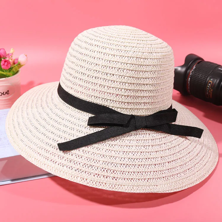 
Floppy Foldable Ladies Women Straw Beach Sun Summer Hat Beige Wide Brim Breathable Cap Outdoor Beach Sunhat 