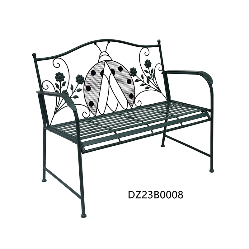 Garden Bench Heavy-Duty Ergonomic Loveseat W/Powder Coated Steel Frame Decorative Ladybug Backrest and Curved Armrest