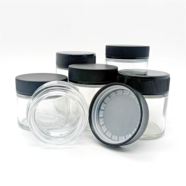 2oz 3oz 4oz Round Glass Jars with Child-proof Lids Storage Jars Containers for Storing Food,Wax oil, Powders, and Ointments Glass Baller Jsr