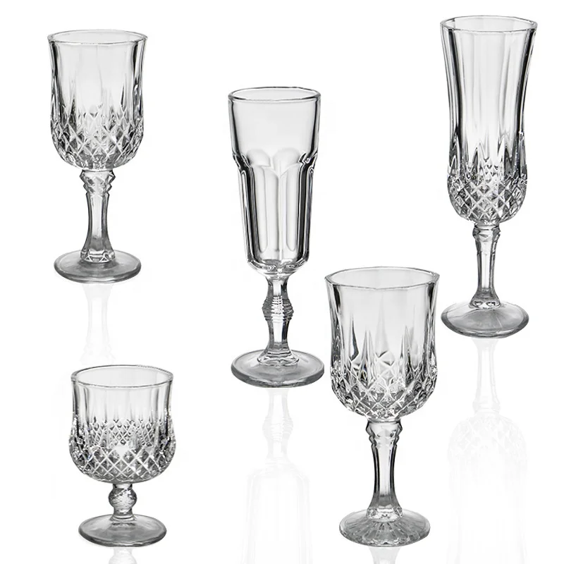European Style Embossed Transparent Drinking Water Glass Crystal Vintage Goblet Wine Glasses Cup