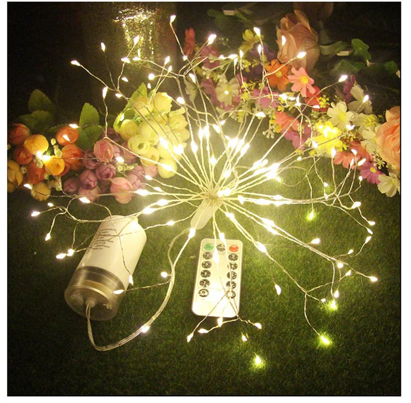 180 LED Firework String Lights 8 Mode Explosion Star Copper Silver Wire Fairy Light Decoration Lamp Remote Control String Light