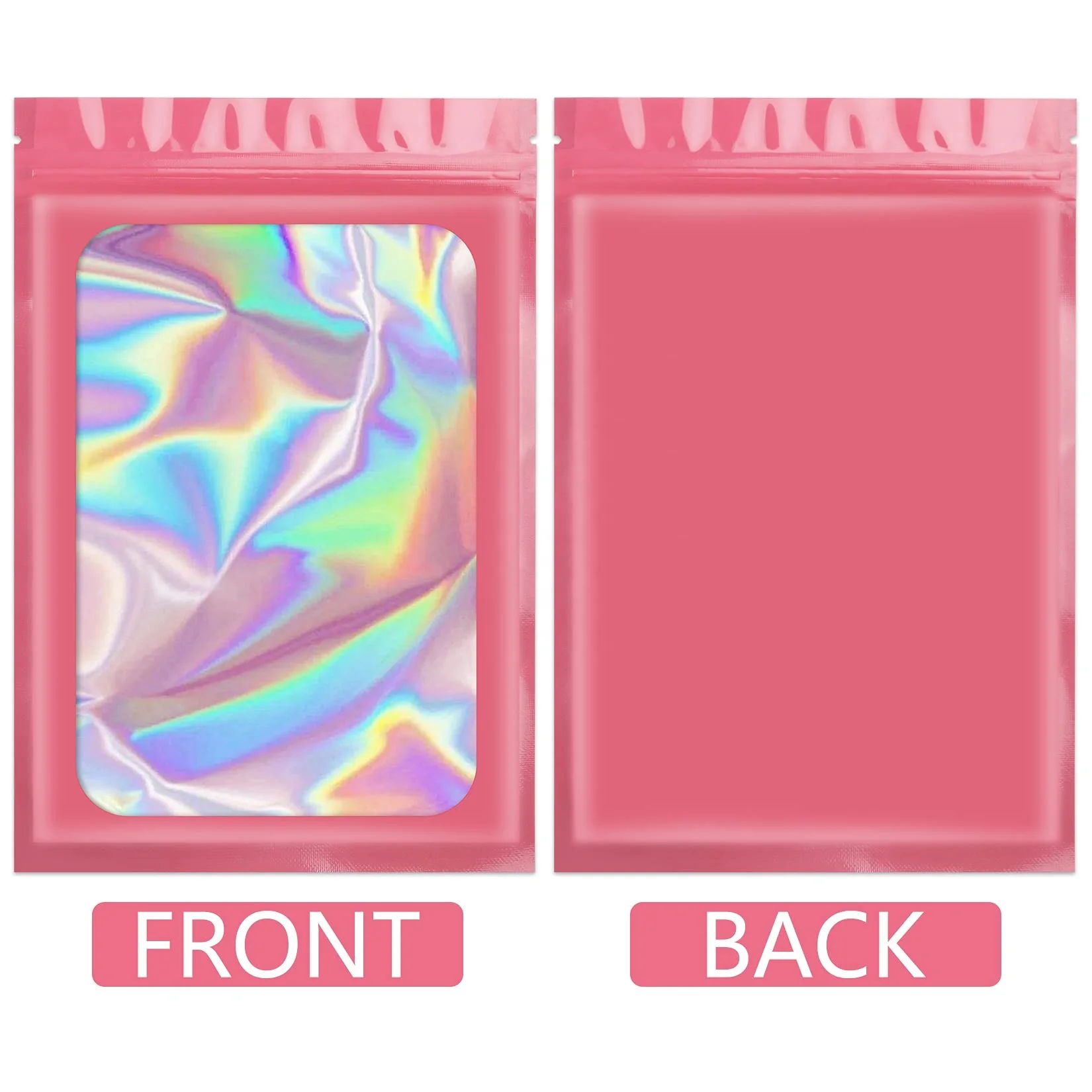 Holographic Waterproof Foil Bag Tear Resistance Smell Proof Resealable Smell Proof Ziplock 3.5 Pink Mylar Bags For Food Storage
