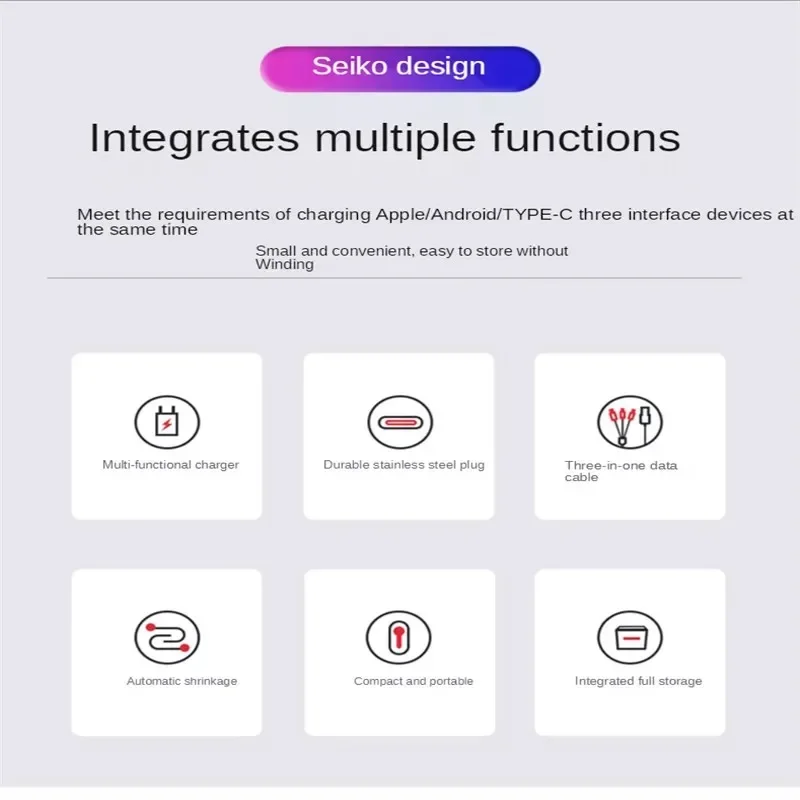 3 in 1 Retractable Data Cable Fast Charging Multi-Head Mobile Phone Charging Cable for USB Devices Manufacturer Wholesale