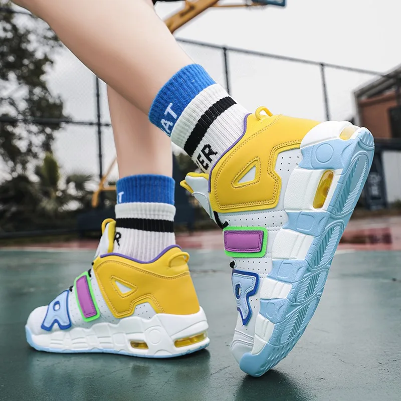 Personality Design Sneakers High Top Breathable Air Cushion Non-slip Basketball Shoes