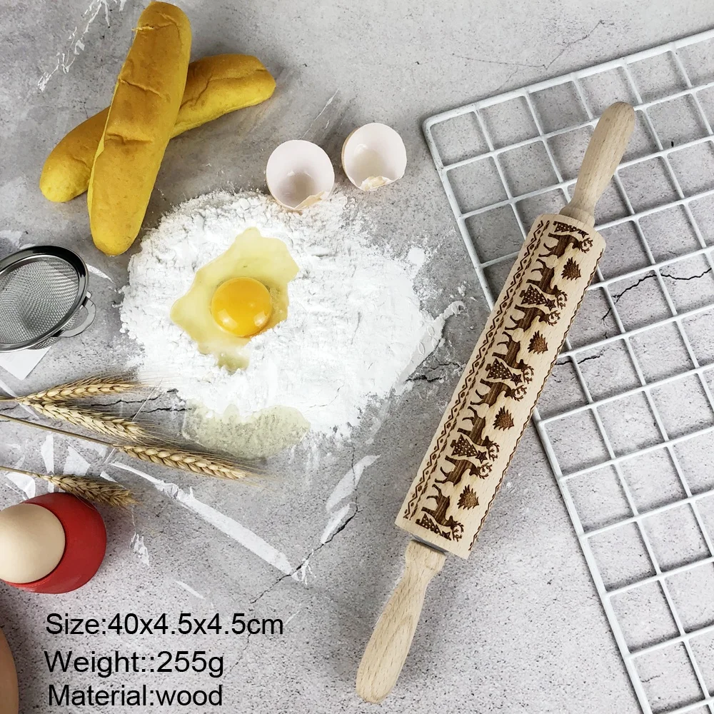 Exquisite design carve patterns or embossing on woodwork Kitchen accessory rolling pin of wood for dessert