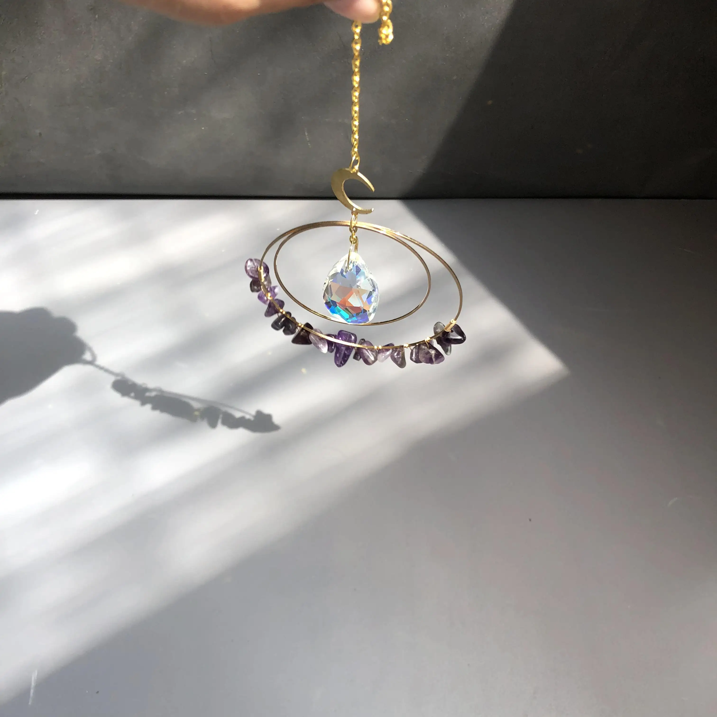 Dropshipping Natural Gemstone crystal Sun Catcher Spiritual crystal moon suncatche
