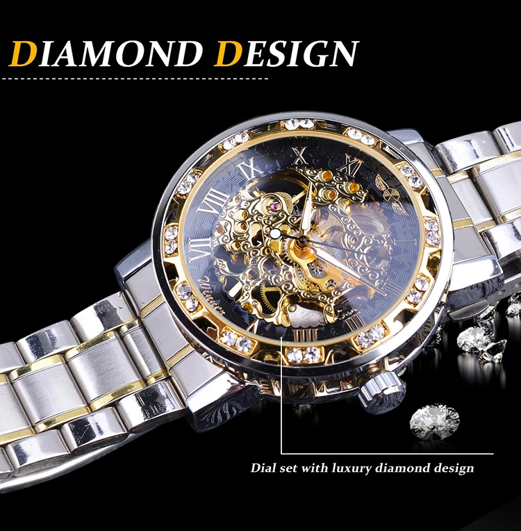 Luxury Brand Clock Classic Stainless Steel Wristwatch Mechanical Clock Skeleton Watches Men Automatic Watch