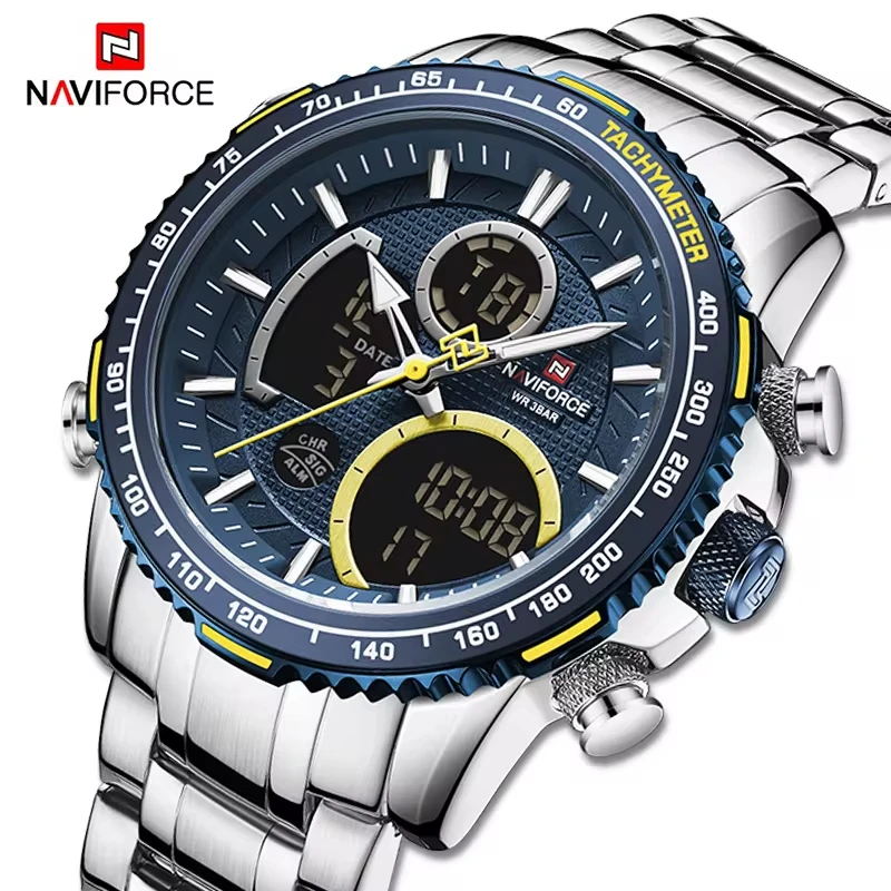 NAVIFORCE 9182 2024 Fashion Men Watch Luxury Brand Sport Watch For Men Chronograph Quartz Wristwatch Waterproof Steel Band Clock
