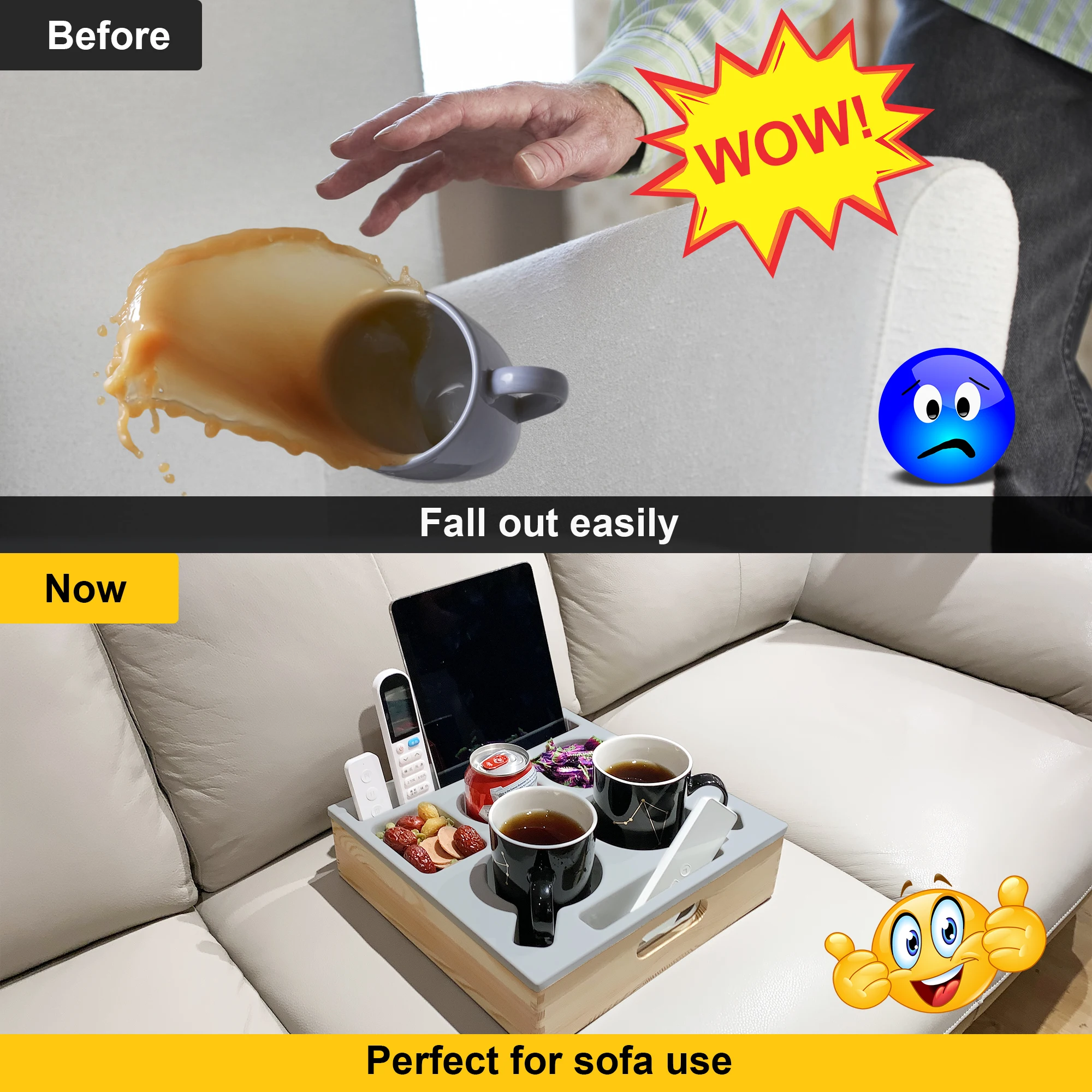 Sofa bed cupholder organizer couch cup holder tray bamboo silicone couch caddy drink holder