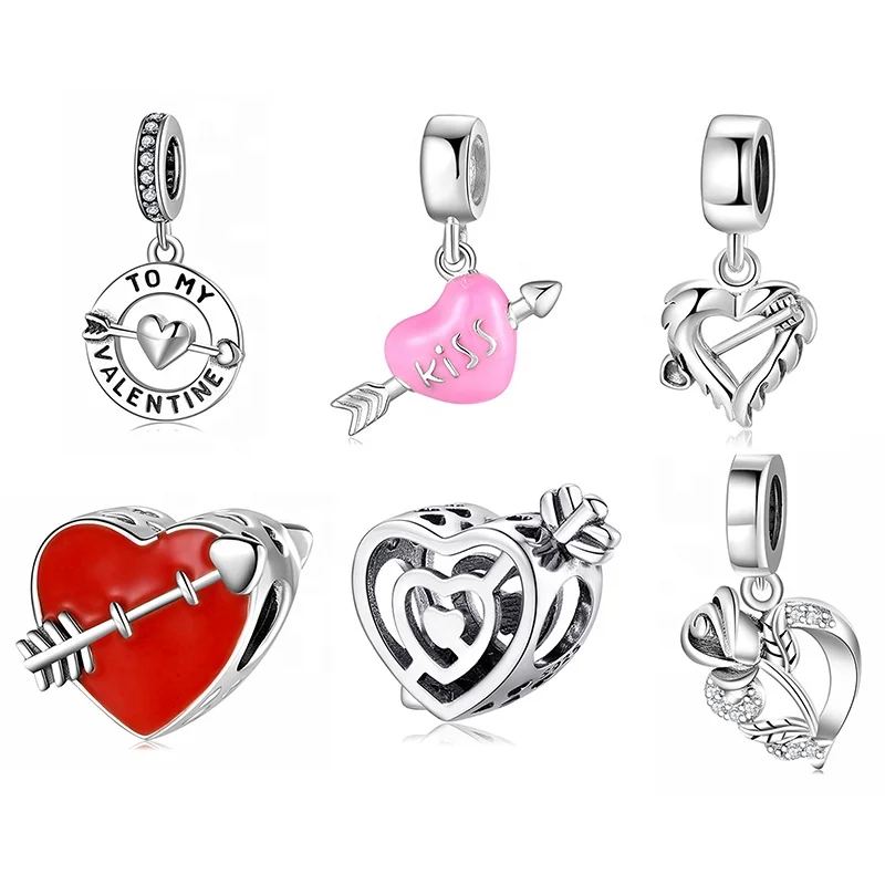 Real 925 sterling silver Hollow holy Angel wings Heart Beads Charms For Bracelet Jewelry making Woman Accessories HOT SALE