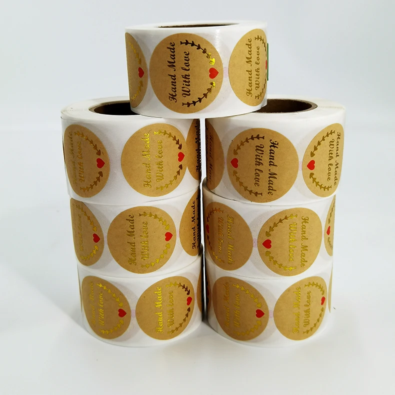 Factory wholesale 500 pcs handmade with love kraft paper stickers