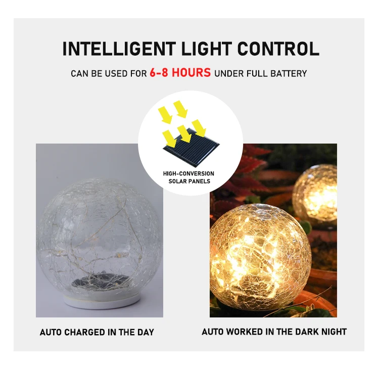 Outdoor  Solar Powered LED Garden Light Cracked Glass Globe Solar Ball Lights with LED garland inside Decoration Lights