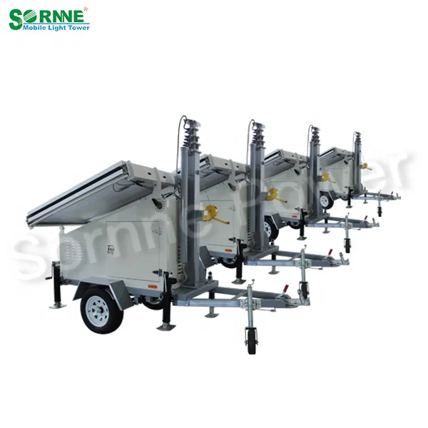 Mobile Customized CCTV solar security camera  surveillance trailer with telescopic pole