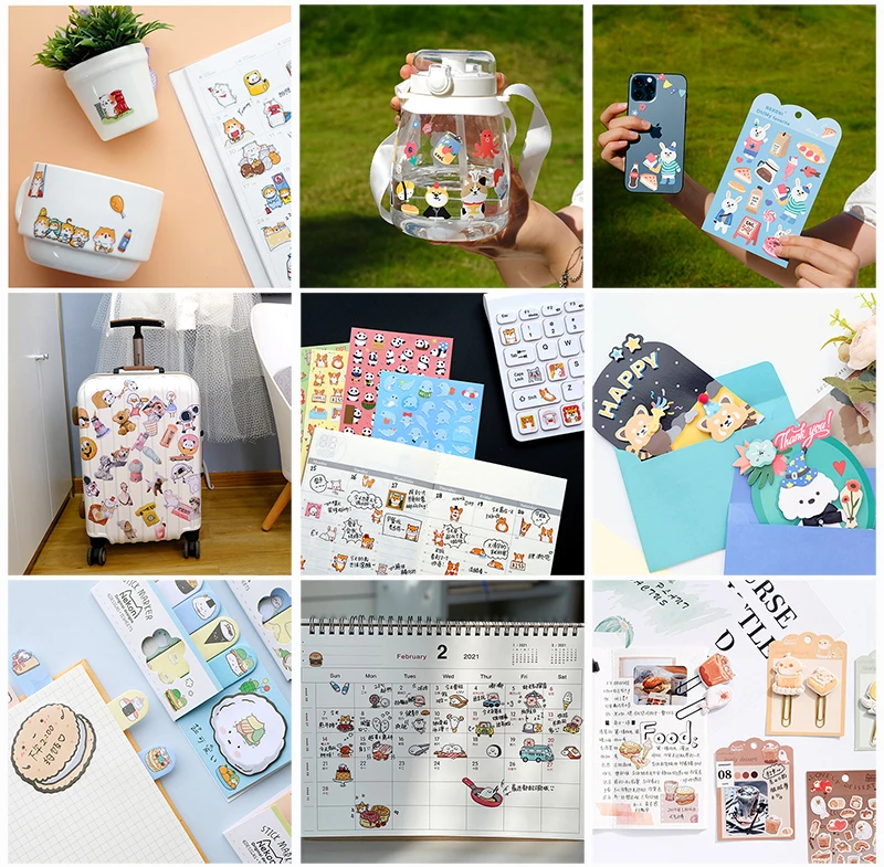 Nekoni PVC Animal Sticker Sheet Penguin Puppy Dog Cat Kitty Panda Puppy Stickers Decal Waterproof Scrapbooking Stickers