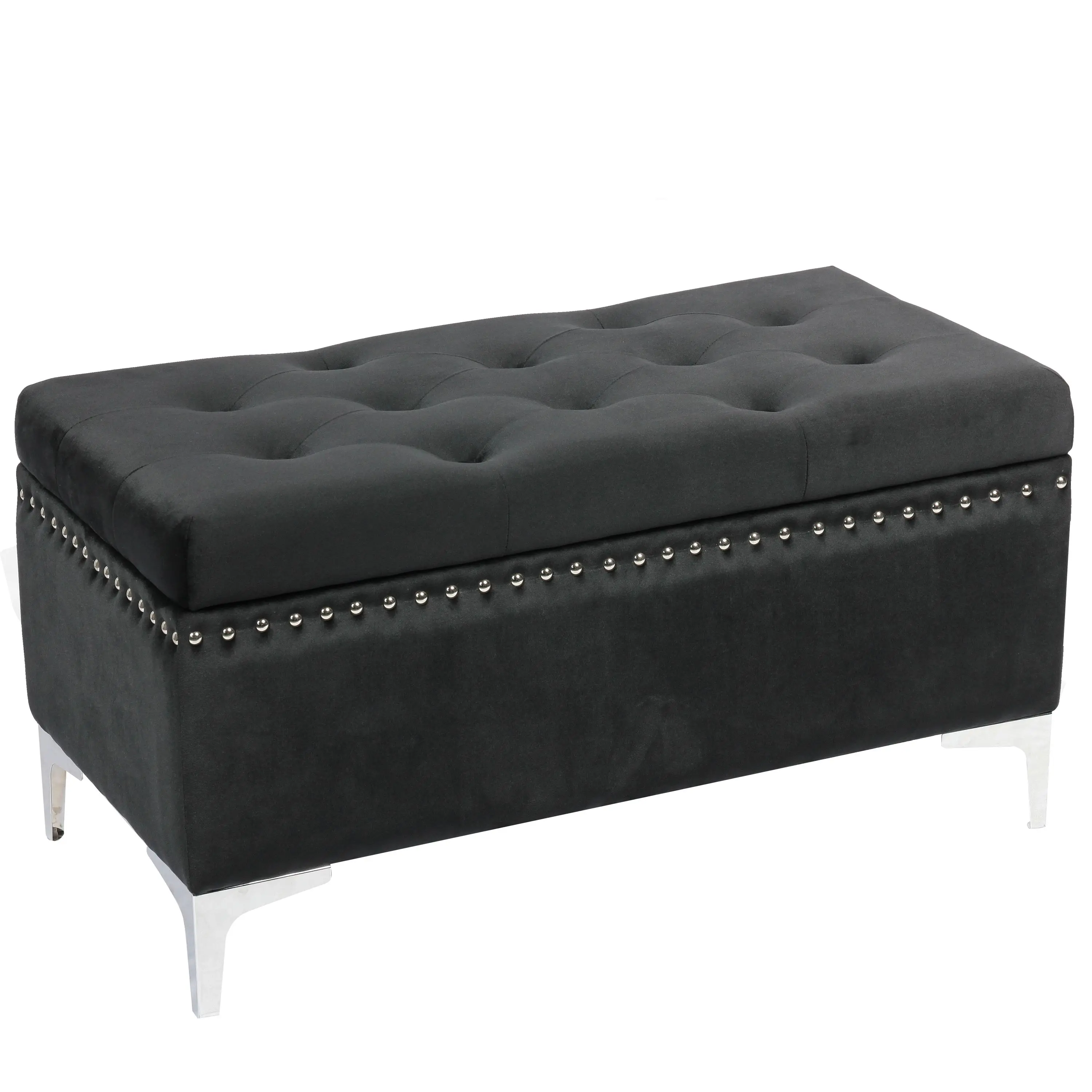 Bailey Storage Ottoman with 4 Stainless Steel Legs Velvet Rectangular Bench with Lid Space Saving Furniture for Blankets, Shoes