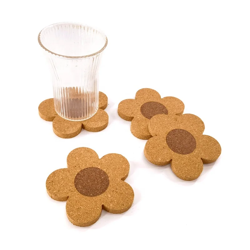 Hot Sale Flower Shape Wood Cork Coasters Sublimation Wooden Coaster For Drink Heat Insulation Cup Mat Pad
