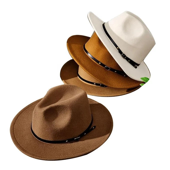 Wholesale vintage classic 10cm large brim faux soft wool fitted panama fedora felt hat feather for winter with feather