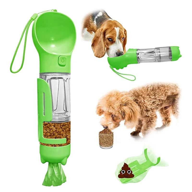 OEM Bebedero Para Mascota Dog Plastic 3in1 Multi-fonction Portable Water Food Feeder Poop Bag Travel Pet Drinking Bottle