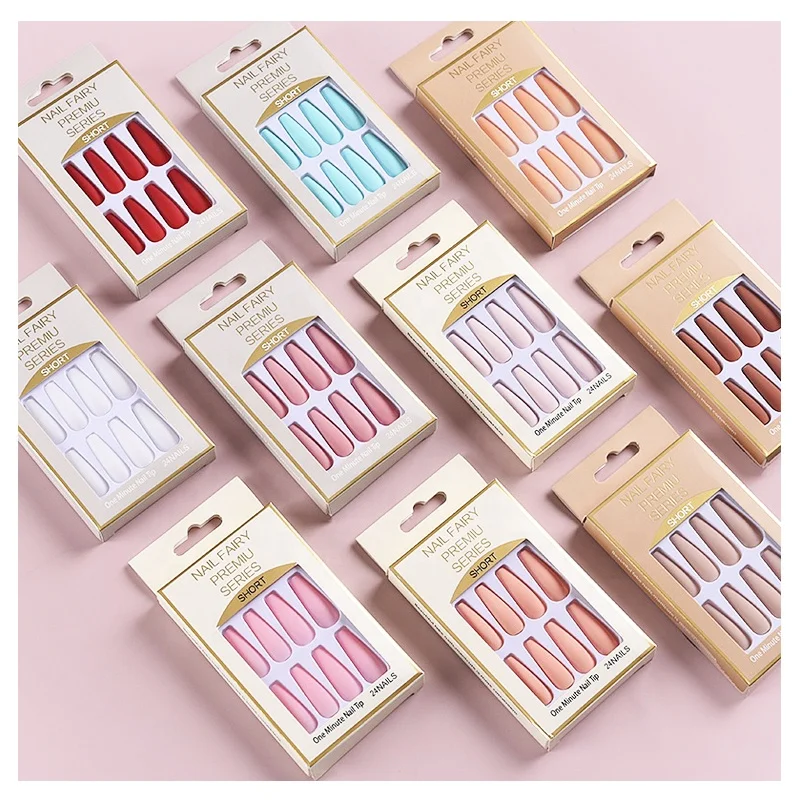 Hot Sale French Press on Nails Solid Matte Long Ballet Nail Gel Tips 24pcs/box for Manicure