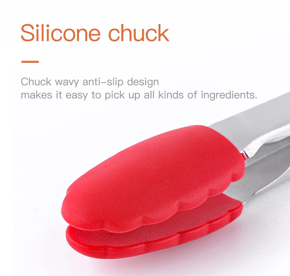 Heat Resistant Heavy Duty Clips for Cooking Auto-Locking Nonstick Stainless Steel Food Tong with Silicone Grip