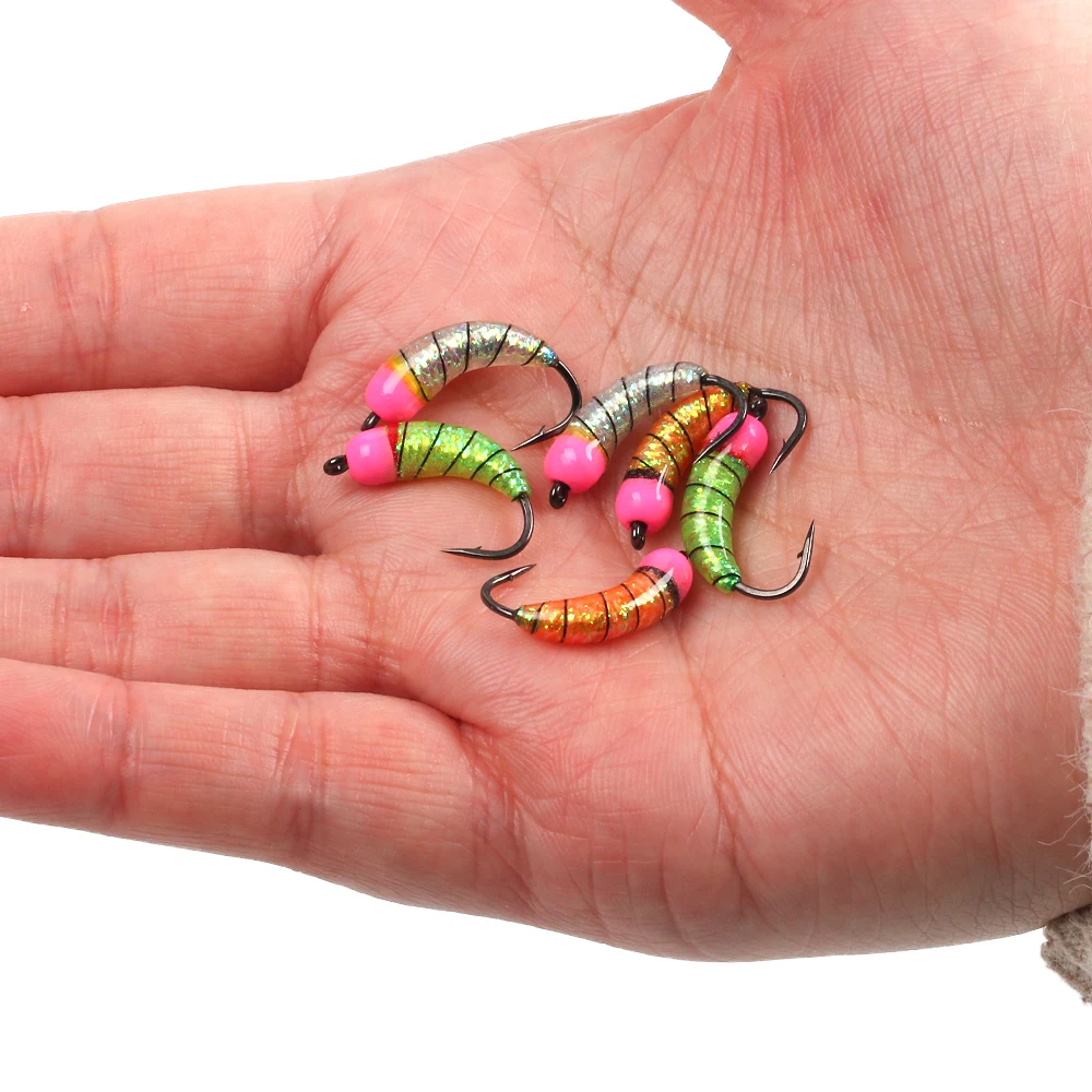 Fly Fishing Brass Bead Head Nymph Scud Bug Ice Fishing Worm Fly Caddis Larvae Insect Baits Trout Bluegill Fishing Lures Baits