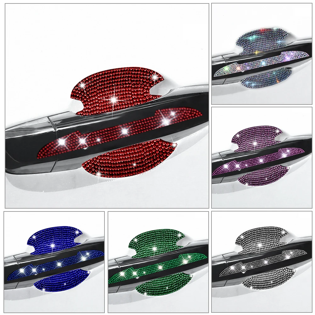8pcs Bling Car Kit Car Door Handle Protector Shiny Rhinestones Scratch-Resistant Stickers Door Cup Handle Protective Film