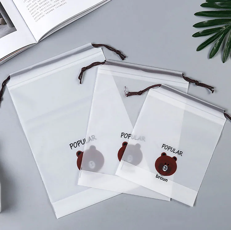Bear Drawstring Pocket Waterproof Socks Packaging Bag Transparent Drawstring Bag