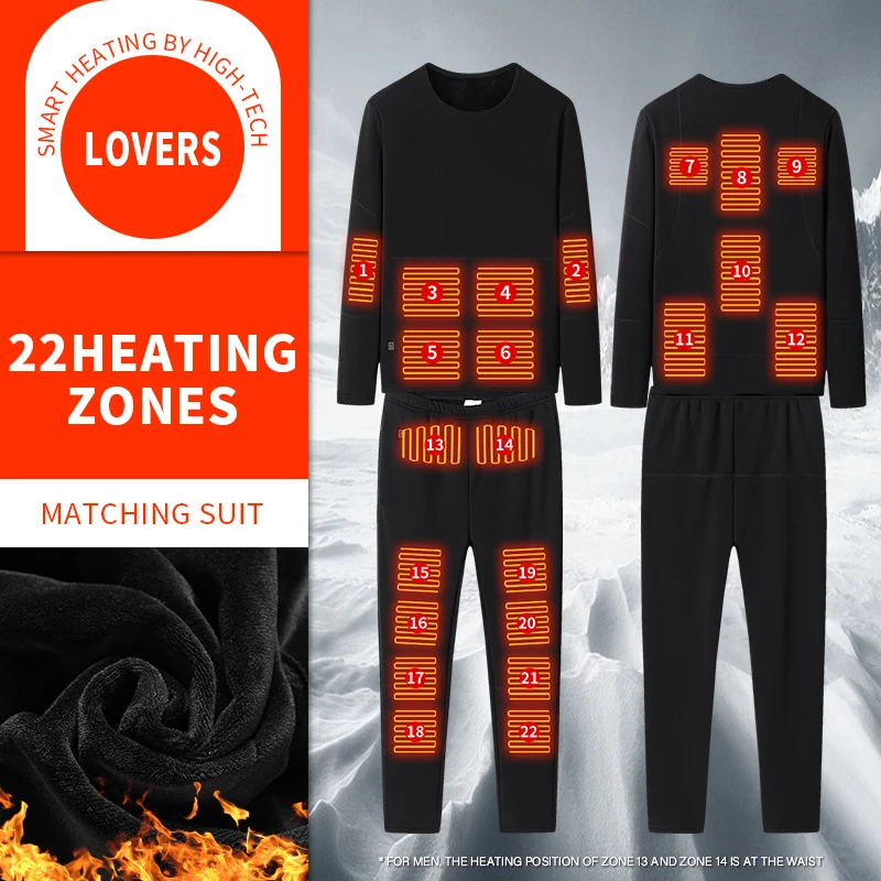 Heating Tech Washable Winter Clothing Warm Men Women Long Sleeve T Shirts USB Smart Heated Thermal Underwear Set with Pants