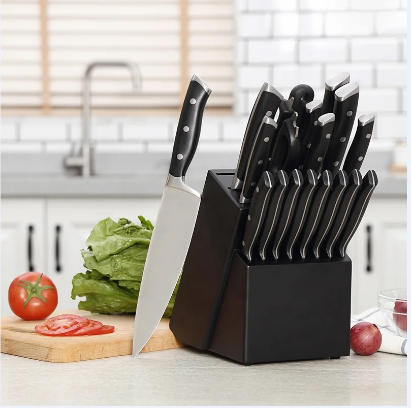 19 pcs custom logo Stainless steel forged Japanese chef kitchen knife set with wooden block set