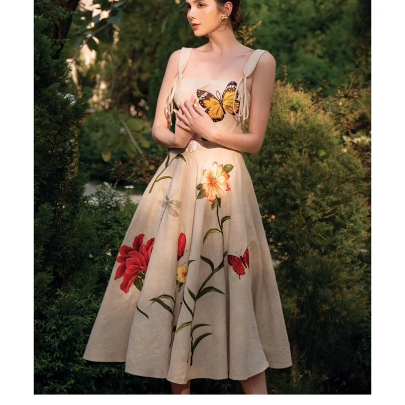 Новинка лета 2023, модное дизайнерское женское приталенное платье с бабочками