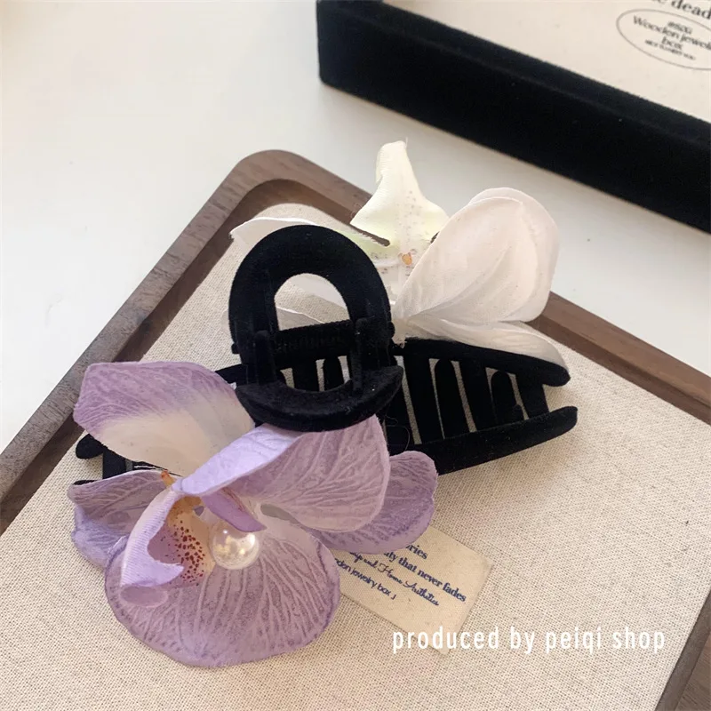 Simulated orchid shark clip French Elegant Headwear Fashion Phalaenopsis Butterfly Orchid Flower Hairgrips hair accessories