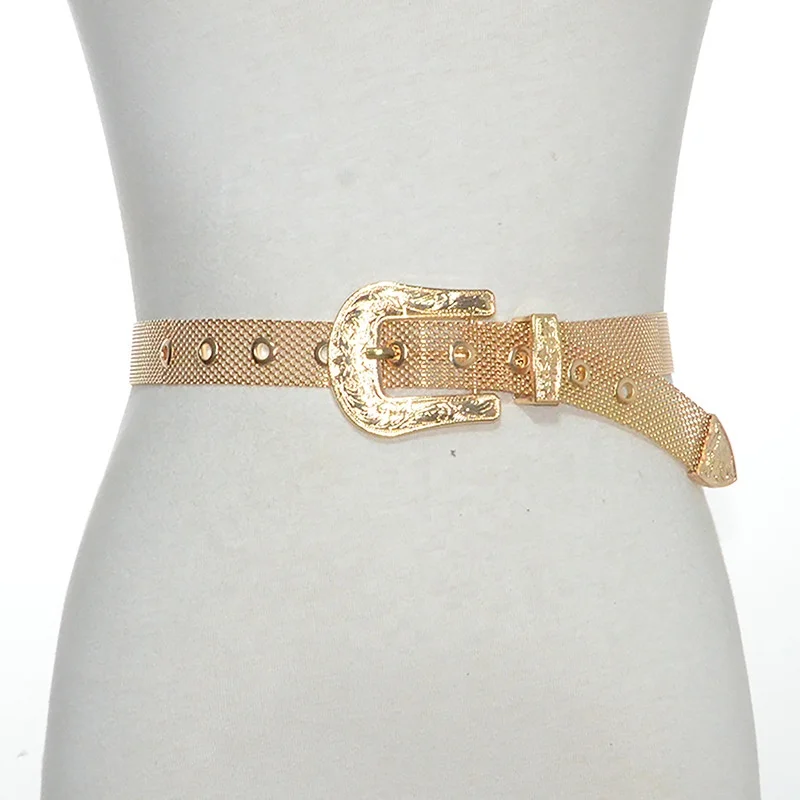 Factory Custom Western Buckle Fashion Retro Waist Chain Dress Grid Metal Belts for Women