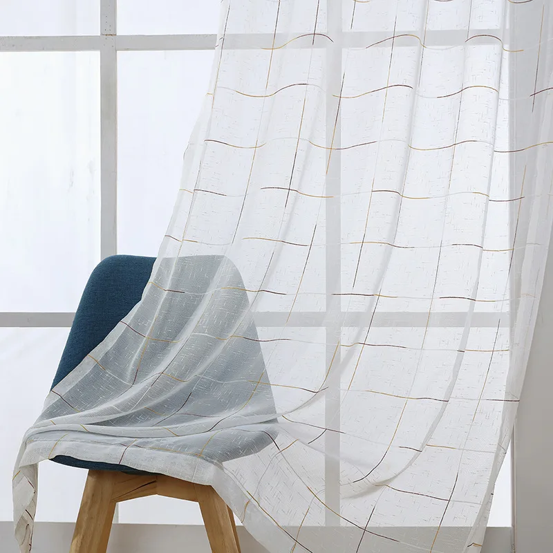 Left and right bi parting open white window screen polyester embroidered curtain