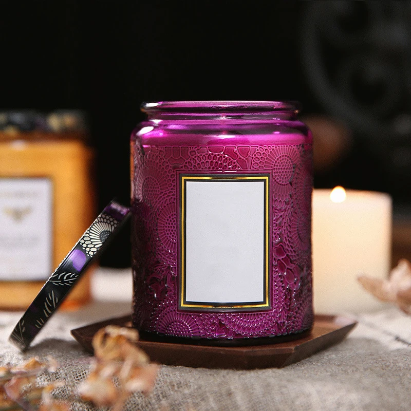 8 OZ 250ml Luxurious Candle Containers Holders Multicolor Embossed Glass Jars Vessels For Making With