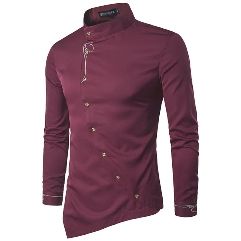 A26 Custom Men Mandarin Collar Slim Casual Shirt Crop Button Down Long-sleeved Shirts