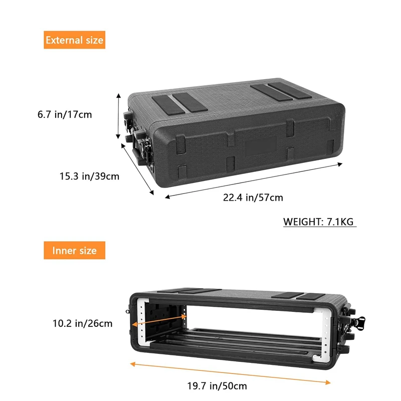 2U Waterproof Rotomolded Flight Rack Case Molded Amplifier Case Pro-Audio PA DJ Road Travel Mount Case with Customized Foam