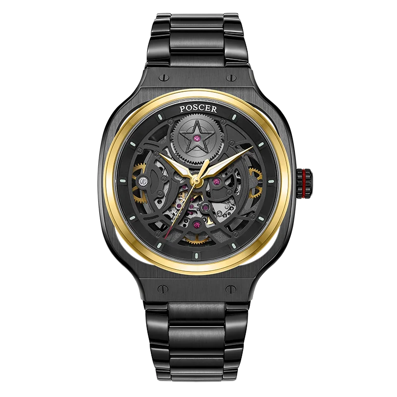 Luxury 304 stainless steel watch skeleton design square style dial sapphire glass automatic mechanical watch for men