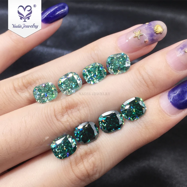 Yadis moissanite green for engagement ring long cushion cut loose moissanites jewelry value per carat