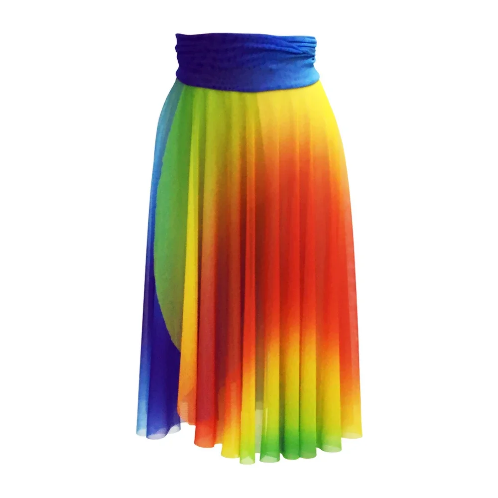 MiDee Rainbow Long Mesh Dress for Girl Women Gradient Lace Up Contemporary Lyrical Dance Wear Modern Ballet Dance Outfit