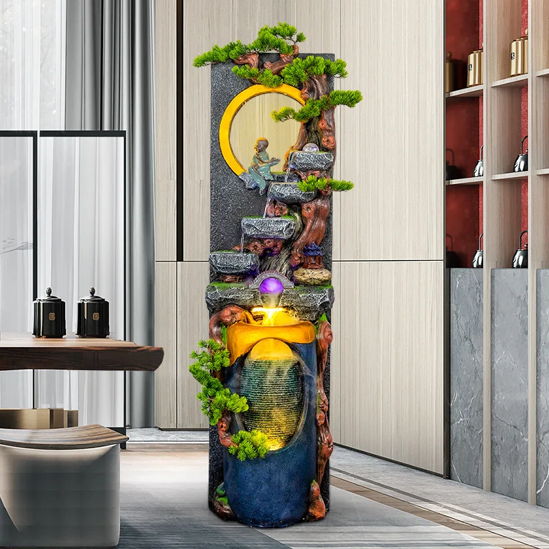 Outdoor Garden Landscape Ornaments Creative Resin Water Fountain Waterfall with Nebulizer Light for Luxury Home Decor