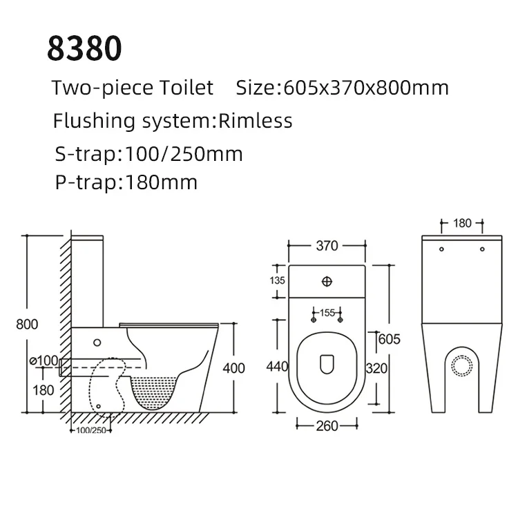 Kidoir Toilette Big Size Square and Round Rimless Tornado One Piece Two Piece Toilet Inodoro of White CE Watermark Toilet