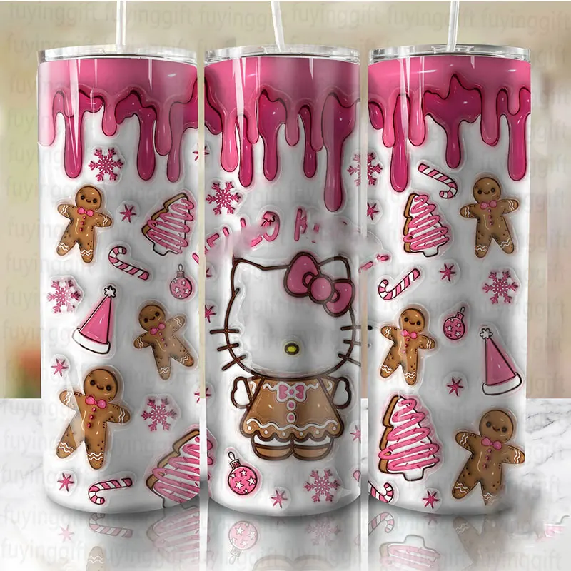 High Quality 20oz Skinny Tumbler 3D Kittymas Christmas Coffee Cup Custom Sublimation Print Stainless Steel Tumblers with Straw