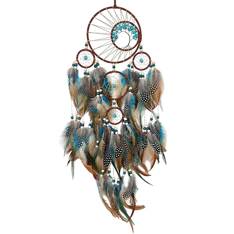 Handmade Bohemian Turquoise Dream Catchers with Feathers Large Wall Hangings for Home Decor