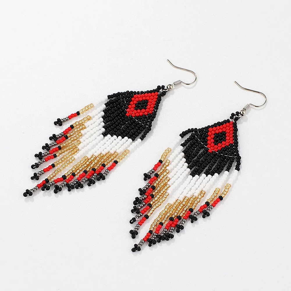 Beaded Bohemian Manufacturer Colorful Seed Beads Handmade Boho Statement Tassel Earrings For Women