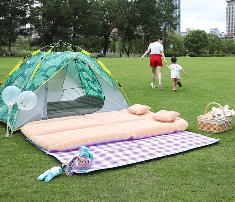 Newly Multicolor Car Air Mattress Bed Suv Sleeping Pad Travel  Folding Thickened Flocking Inflatable Mattress For Car