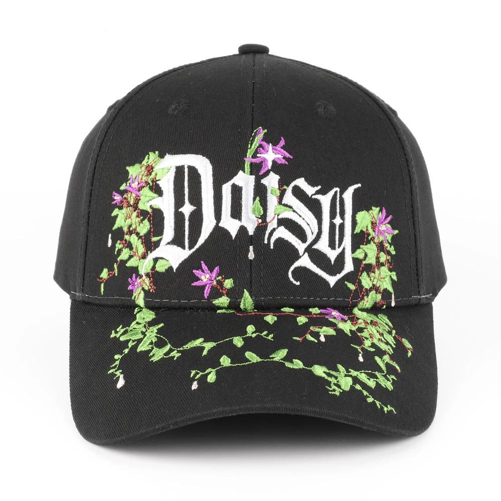 Wholesale Manufacturer Summer Cotton Hat Twill Custom Embroidered Flower Black Baseball Cap