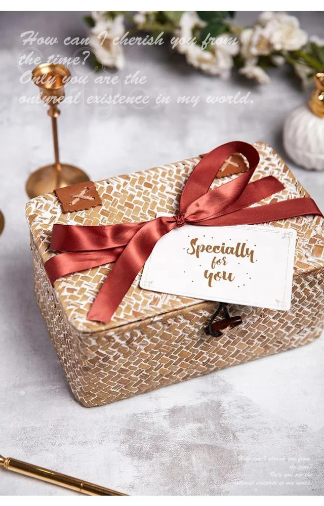 Cocostyles personalized handmade rustic antique seagrass woven basket gift set with ribbon for forest wedding guest gifts