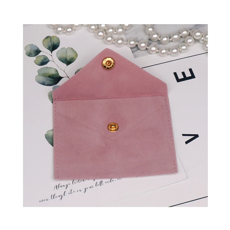Button Pink Jewellery Packaging Pouches Velvet Envelope Small Jewelry Pouch With Custom Printed logo